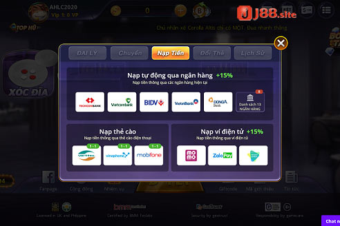 Giao diện nạp tiền cổng game B29 Giao diện nạp tiền cổng game B29